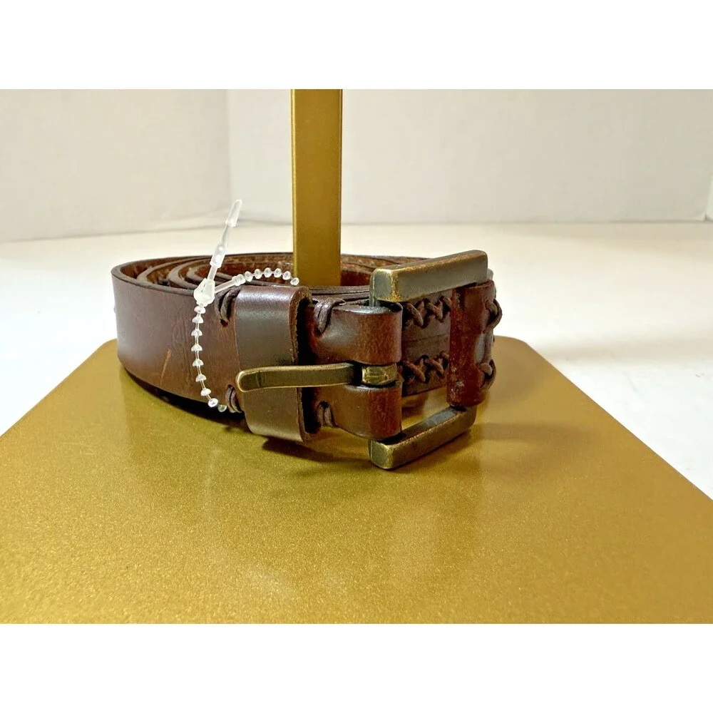 Dockers Brown Leather Belt Unisex Braided Brass Buckle Size L‎ Vintage 1990s